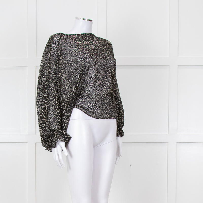 Joie Black Beige Animal Print Baggy Sleeves Top