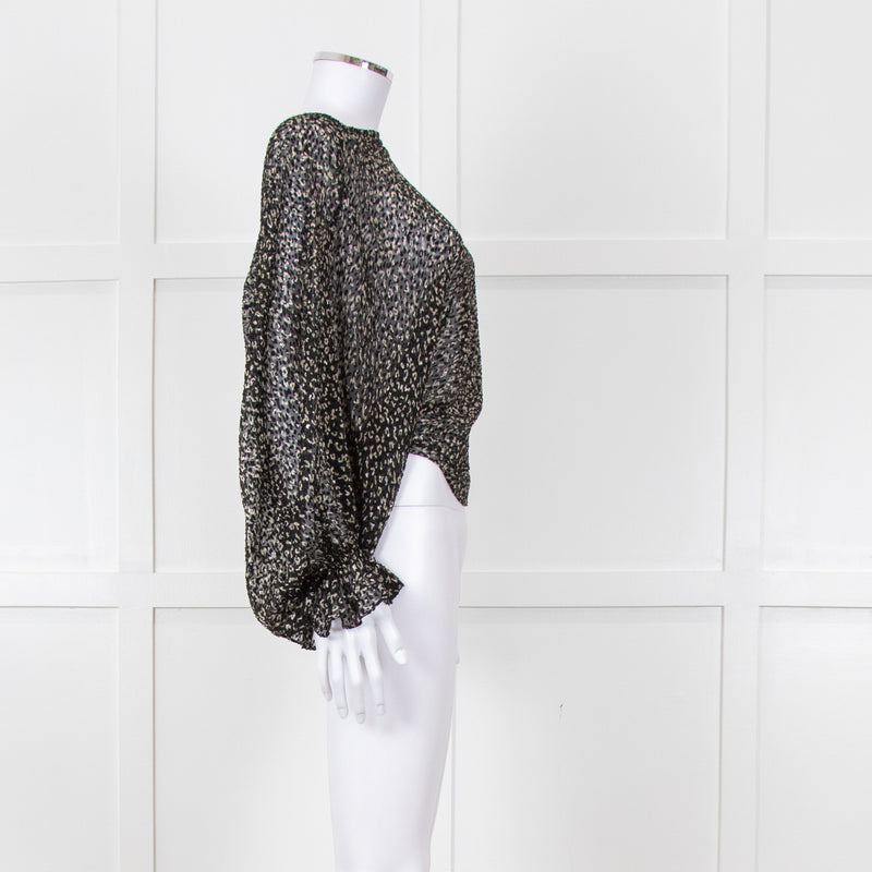 Joie Black Beige Animal Print Baggy Sleeves Top