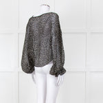 Joie Black Beige Animal Print Baggy Sleeves Top