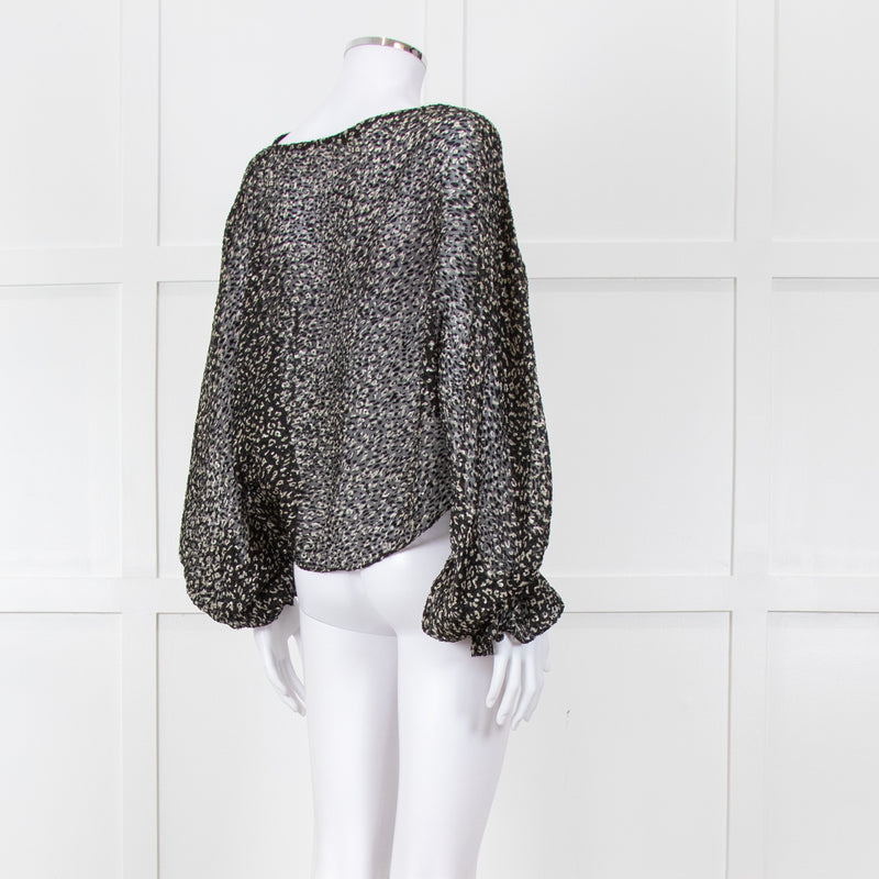Joie Black Beige Animal Print Baggy Sleeves Top