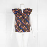 Ulla Johnson Brown Peach Print Cotton Frill Short Sleeve Top