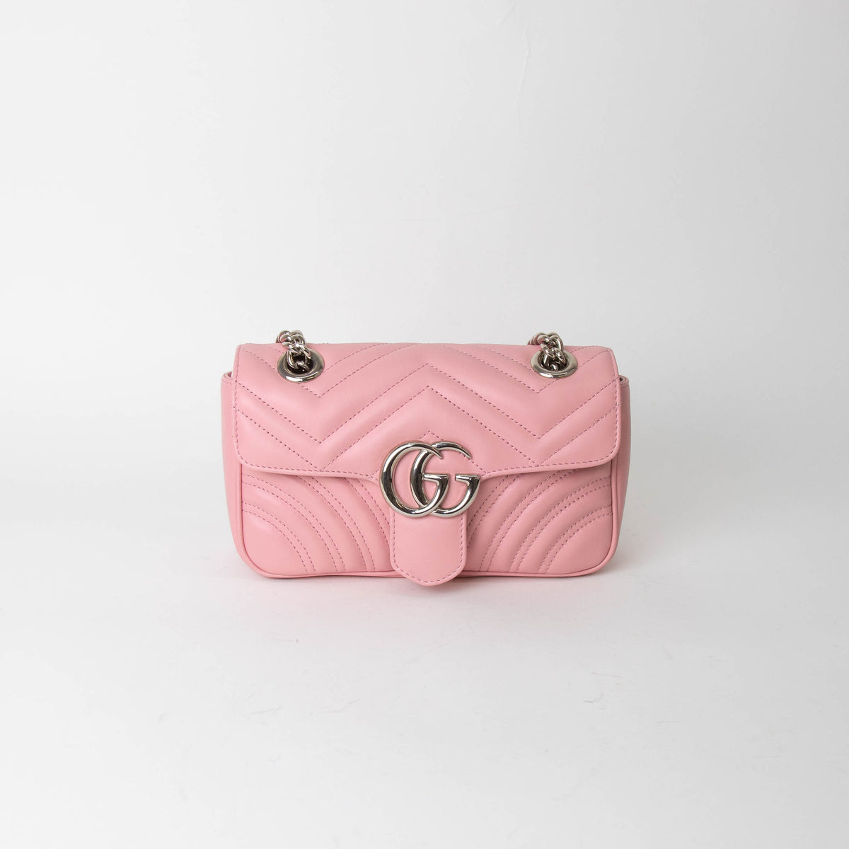 Gucci GG Small Pink Leather Marmont with Silver Hardware