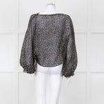 Joie Black Beige Animal Print Baggy Sleeves Top