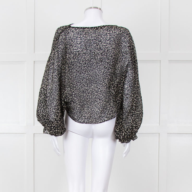 Joie Black Beige Animal Print Baggy Sleeves Top