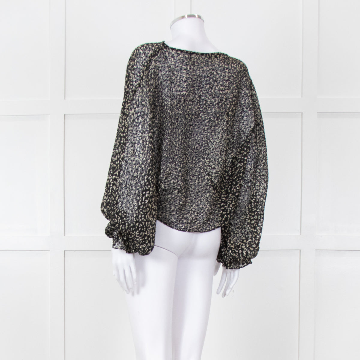 Joie Black Beige Animal Print Baggy Sleeves Top
