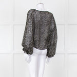 Joie Black Beige Animal Print Baggy Sleeves Top