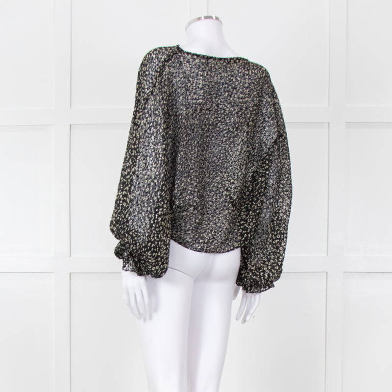 Joie Black Beige Animal Print Baggy Sleeves Top