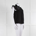 7 For All Mankind Black Cotton Silk Blend Lace Detail Top