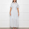 Me + Em Light Blue Button Up Front Short Sleeve Cotton Maxi Dress With Slip