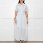 Me + Em Light Blue Button Up Front Short Sleeve Cotton Maxi Dress With Slip