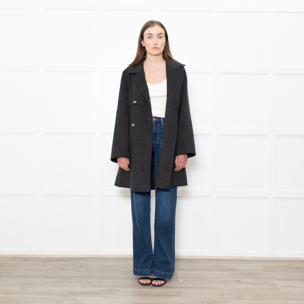 Ganni Grey Double Faced Pea Coat