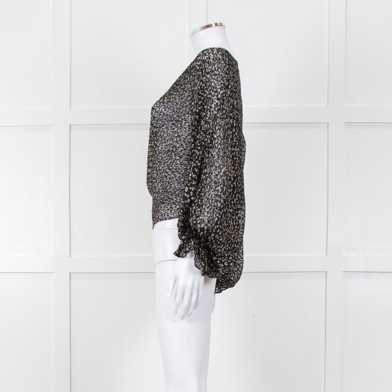 Joie Black Beige Animal Print Baggy Sleeves Top