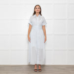 Me + Em Light Blue Button Up Front Short Sleeve Cotton Maxi Dress With Slip