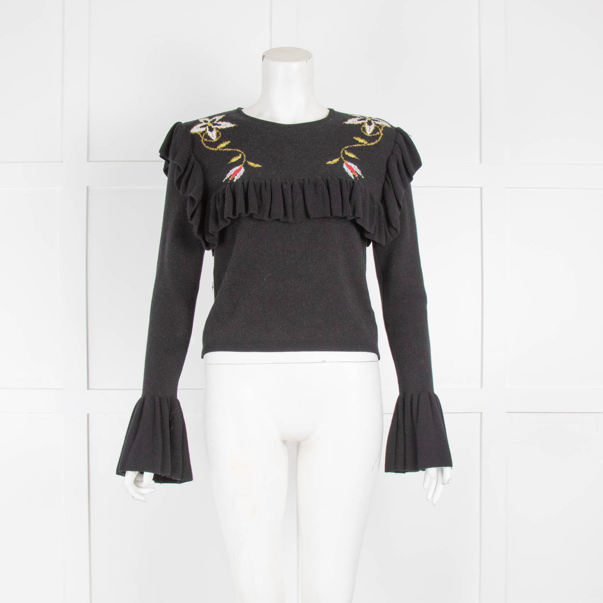 Hayley Menzies Black Knit Jumper with Fluted Sleeves