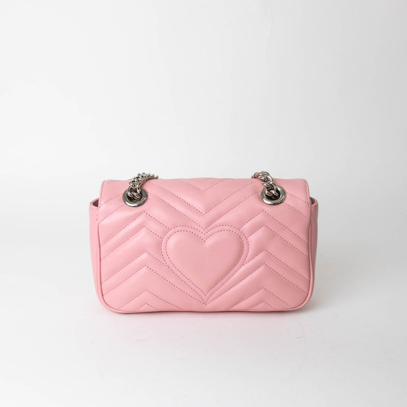 Gucci GG Small Pink Leather Marmont with Silver Hardware