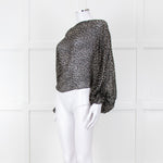 Joie Black Beige Animal Print Baggy Sleeves Top