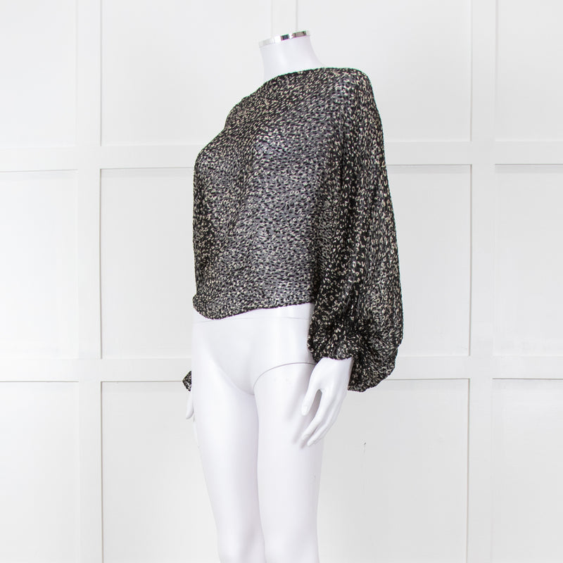 Joie Black Beige Animal Print Baggy Sleeves Top