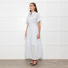 Me + Em Light Blue Button Up Front Short Sleeve Cotton Maxi Dress With Slip