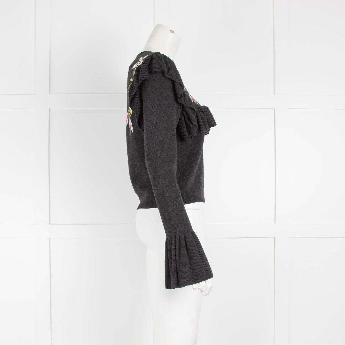 Hayley Menzies Black Knit Jumper with Fluted Sleeves