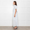 Me + Em Light Blue Button Up Front Short Sleeve Cotton Maxi Dress With Slip