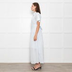 Me + Em Light Blue Button Up Front Short Sleeve Cotton Maxi Dress With Slip