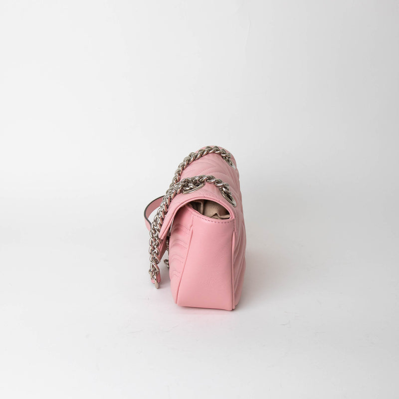 Gucci GG Small Pink Leather Marmont with Silver Hardware