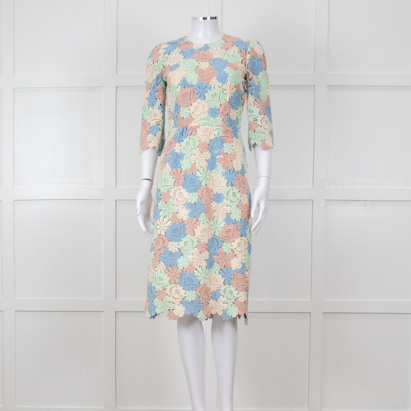Dolce & Gabbana Pastel Pink Green  Floral Print Lace Dress