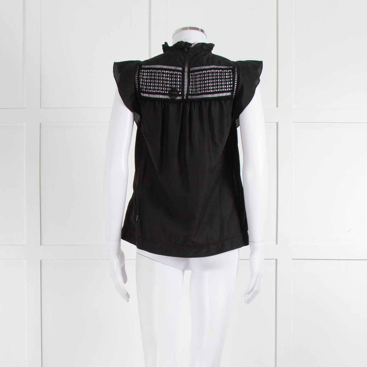 7 For All Mankind Black Cotton Silk Blend Lace Detail Top