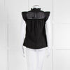 7 For All Mankind Black Cotton Silk Blend Lace Detail Top