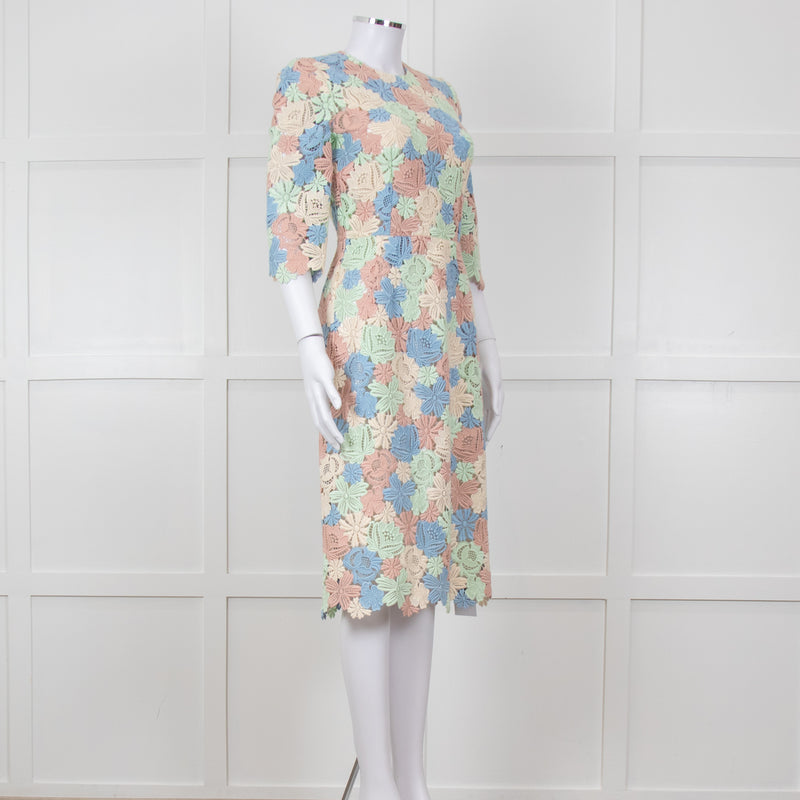 Dolce & Gabbana Pastel Pink Green  Floral Print Lace Dress