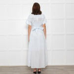 Me + Em Light Blue Button Up Front Short Sleeve Cotton Maxi Dress With Slip