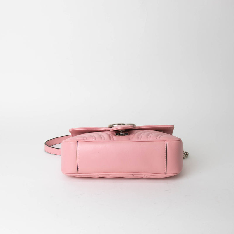 Gucci GG Small Pink Leather Marmont with Silver Hardware
