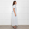 Me + Em Light Blue Button Up Front Short Sleeve Cotton Maxi Dress With Slip