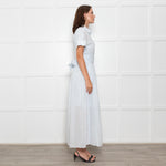 Me + Em Light Blue Button Up Front Short Sleeve Cotton Maxi Dress With Slip