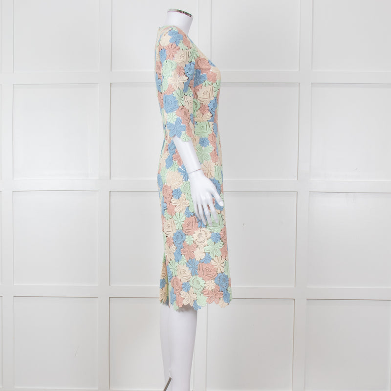 Dolce & Gabbana Pastel Pink Green  Floral Print Lace Dress