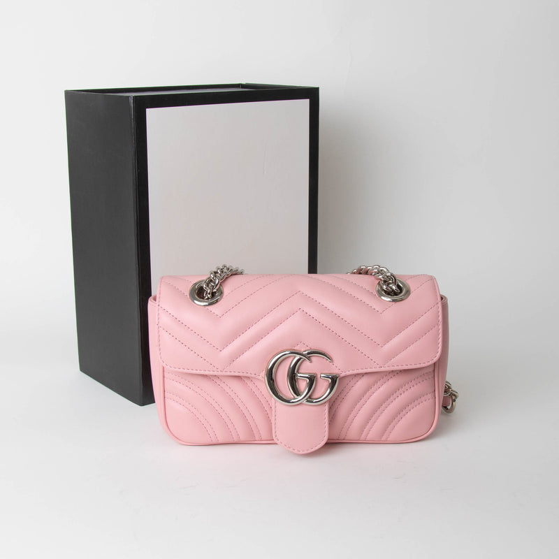 Gucci GG Small Pink Leather Marmont with Silver Hardware