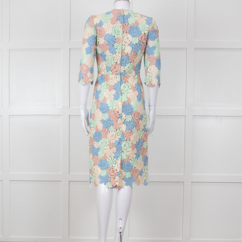 Dolce & Gabbana Pastel Pink Green  Floral Print Lace Dress
