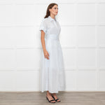 Me + Em Light Blue Button Up Front Short Sleeve Cotton Maxi Dress With Slip