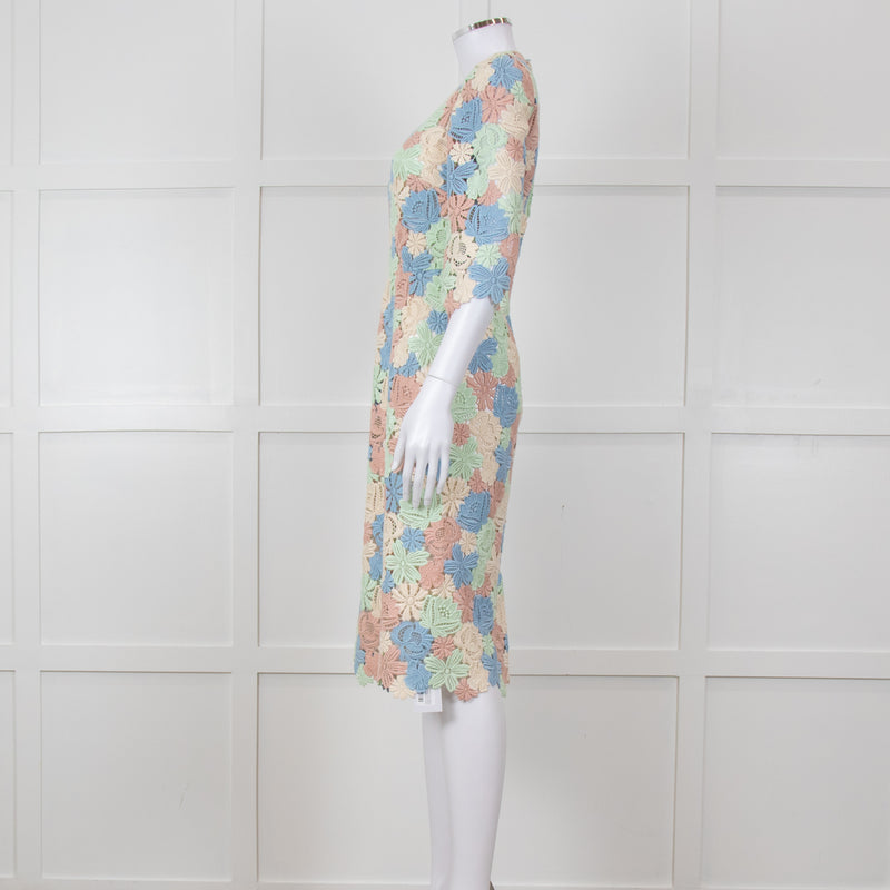 Dolce & Gabbana Pastel Pink Green  Floral Print Lace Dress