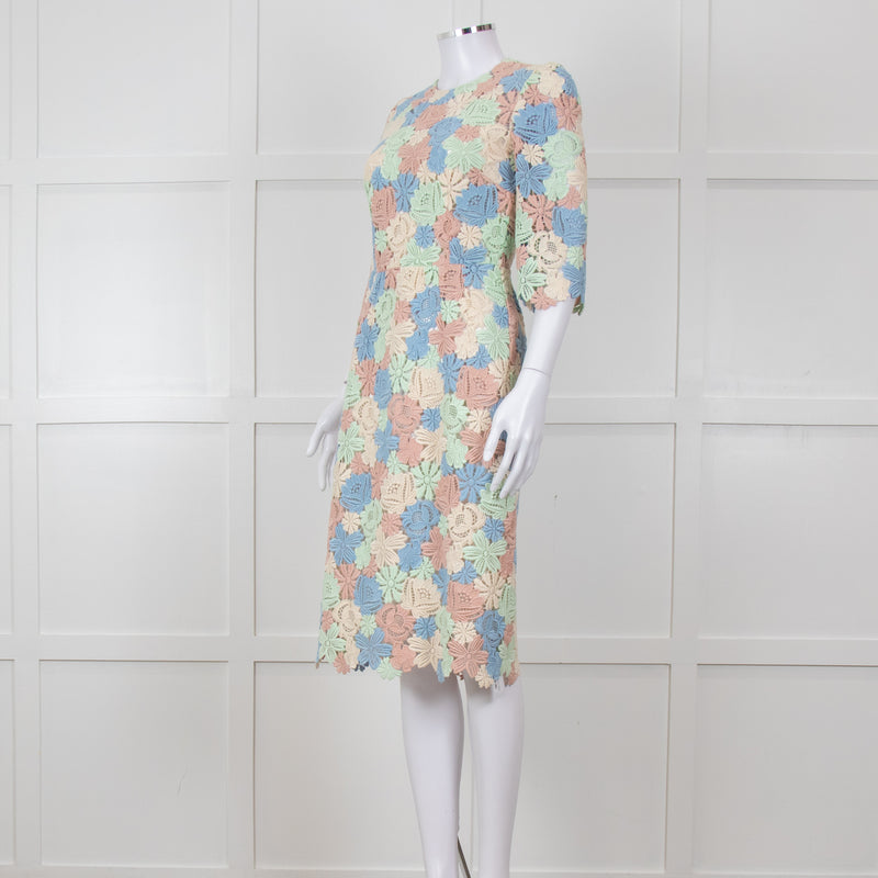 Dolce & Gabbana Pastel Pink Green  Floral Print Lace Dress