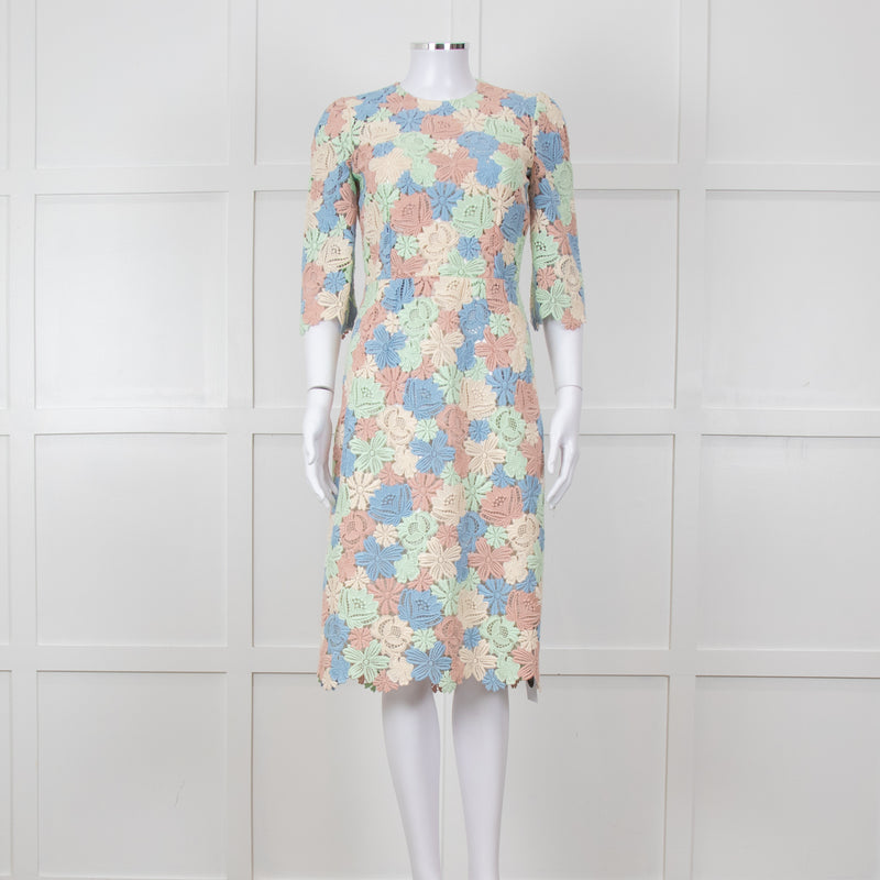 Dolce & Gabbana Pastel Pink Green  Floral Print Lace Dress
