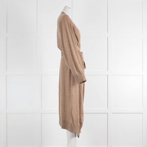 Raey Fine Knit Beige Long Line Cardigan with Tie Waist and Drop Sleeves
