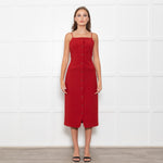 Staud Brick Red Button Front Strappy Shift Dress