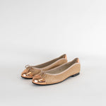 French Sole Rose Gold Embossed Leather Flat Pumps