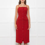 Staud Brick Red Button Front Strappy Shift Dress