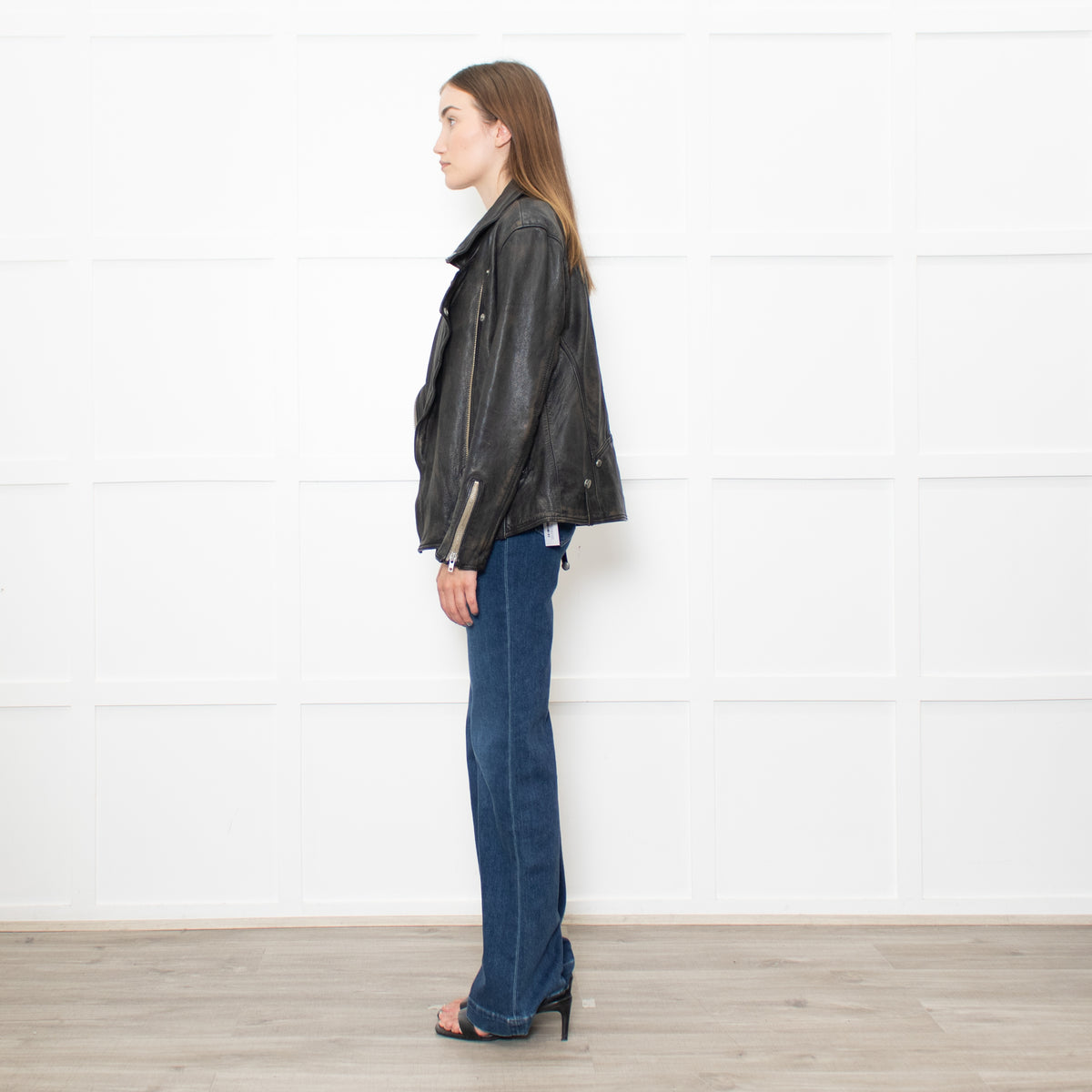 Free People Black Aged Leather Biker Jacket