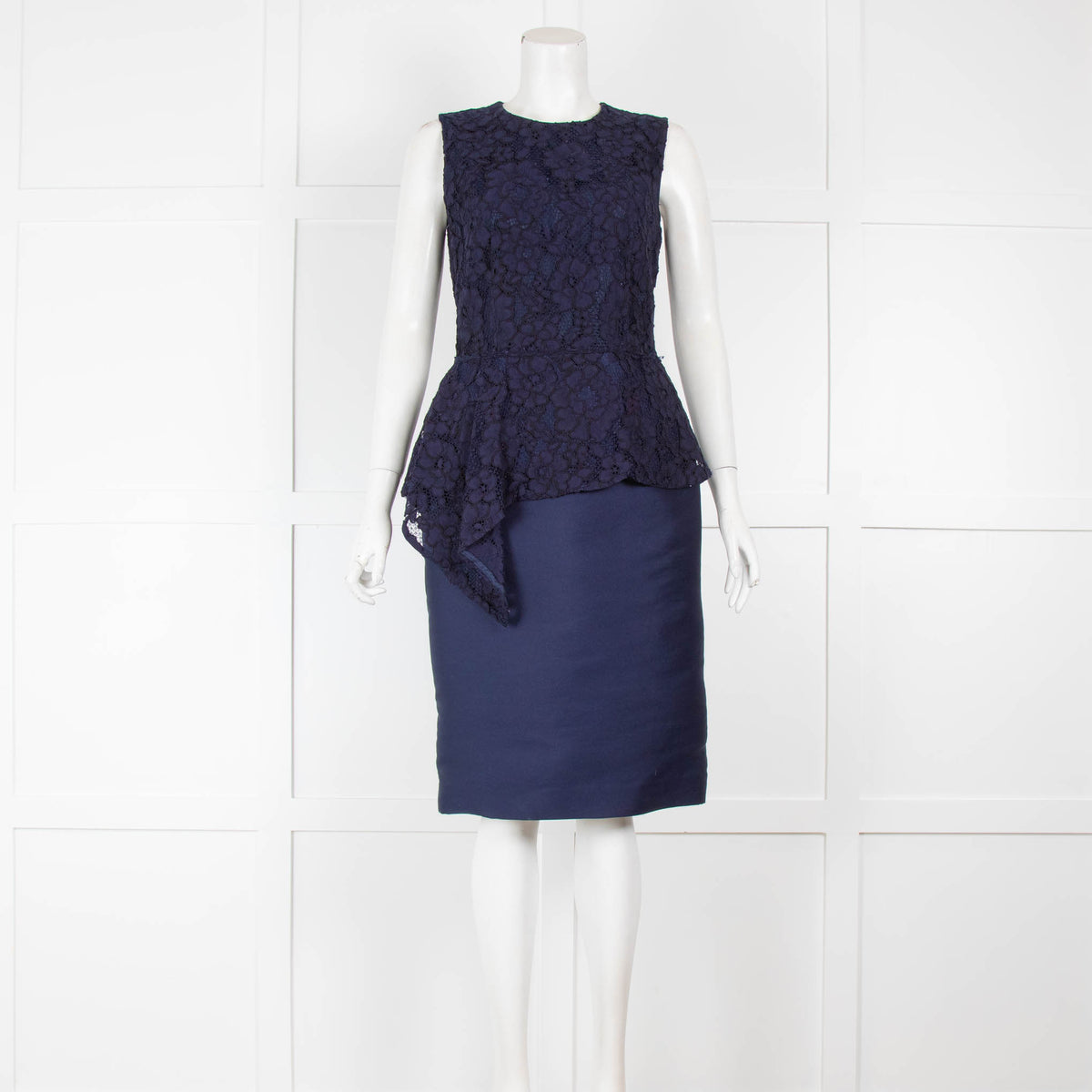 Carolina Herrera Navy Dress with LaceTop & Peplum