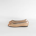 French Sole Rose Gold Embossed Leather Flat Pumps