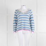 Jumper 1234 Pale Blue Cream Stripe Pink Trim Cashmere Sweater