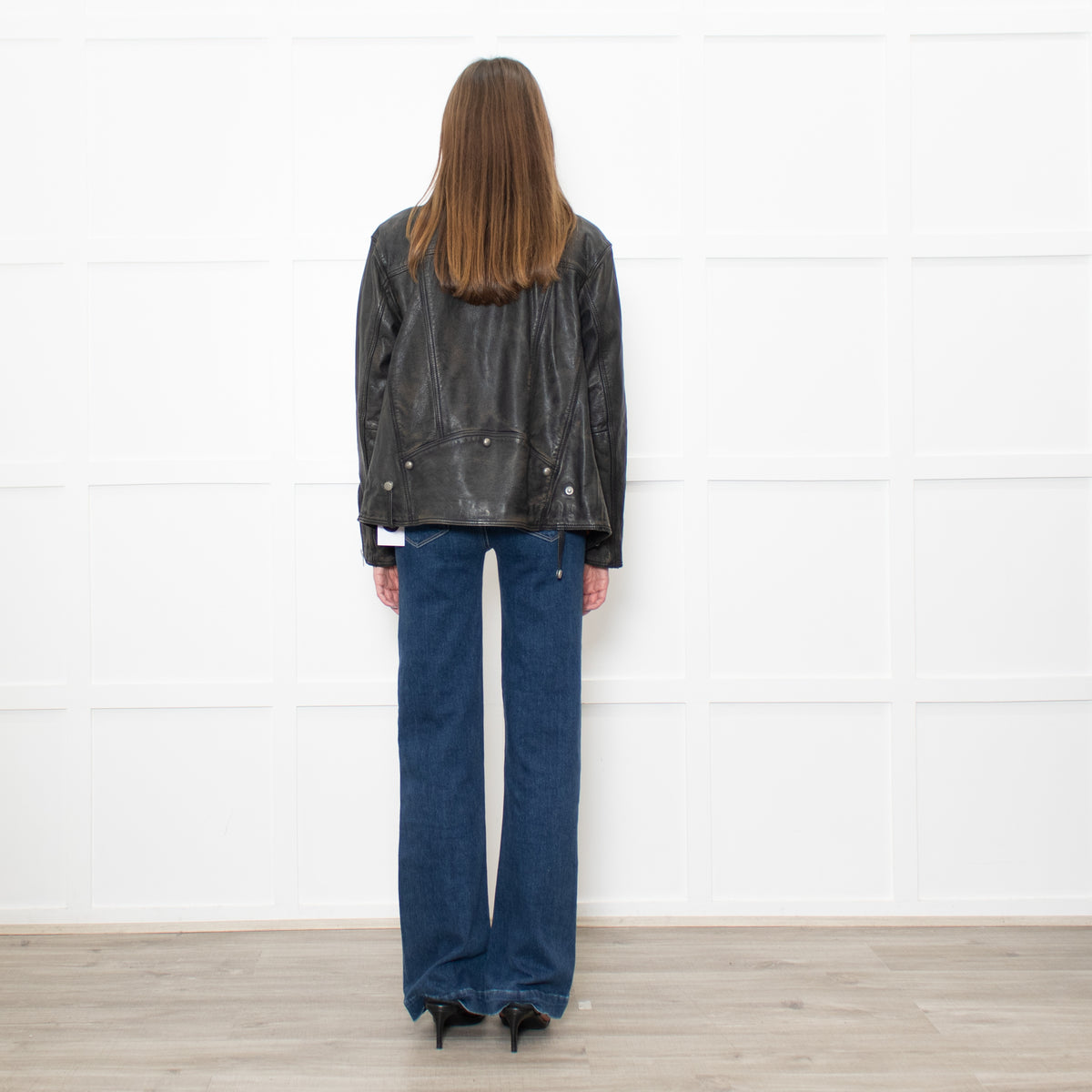 Free People Black Aged Leather Biker Jacket